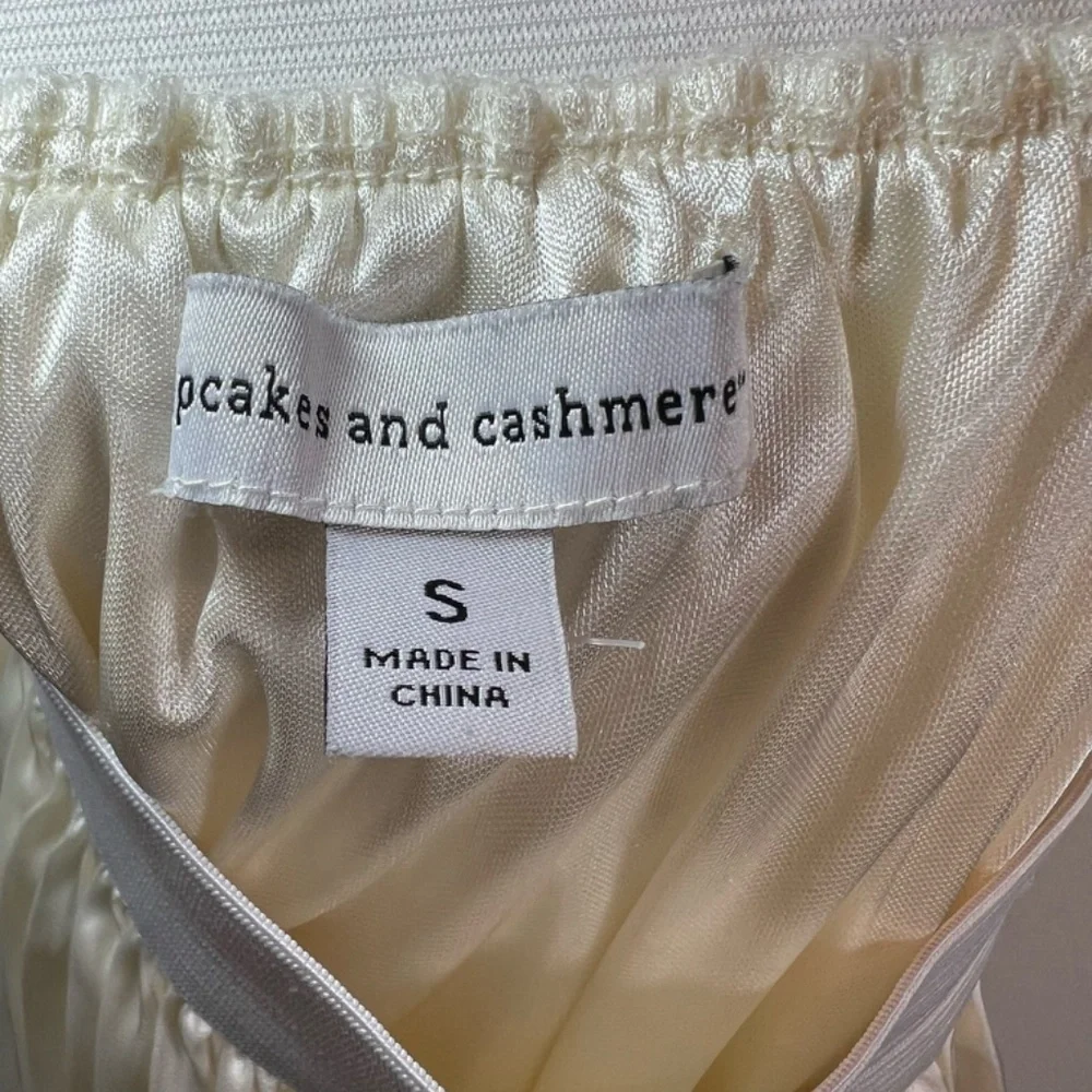 CUPCAKES & CASHMERE Pleated Satin Midi Skirt ivory Pull On Lined Bridal Sz Small